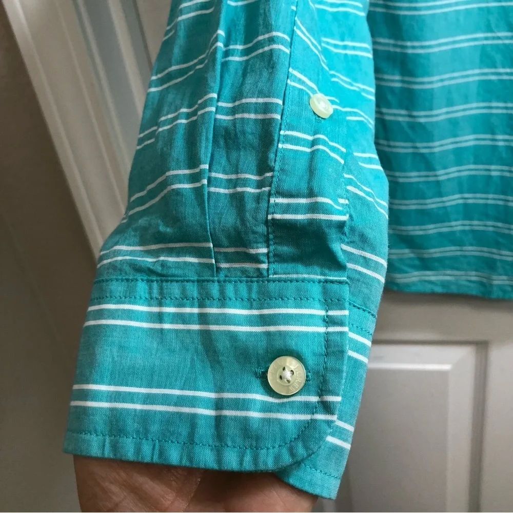 J.Crew Cotton Light‎ Weight Chambray Stripes Button Down Long Sleeve Shirt L